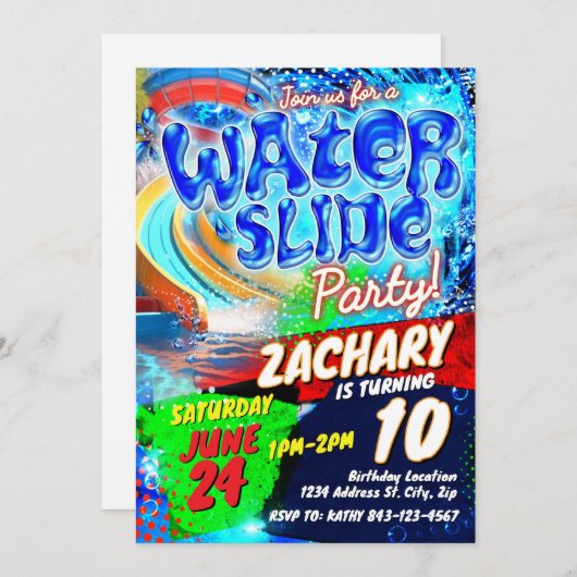 Waterslide verjaardagsuitnodiging kaart (Voorkant / Achterkant)