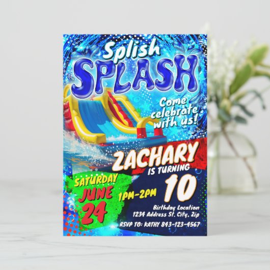 Waterslide verjaardagsuitnodiging Sjabloon Kaart (Staand voorkant)