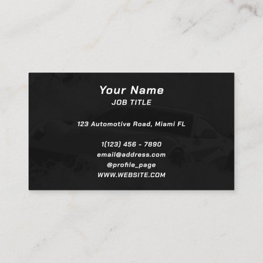 Waterspatten op automobielwijze visitekaartje (Achterkant)