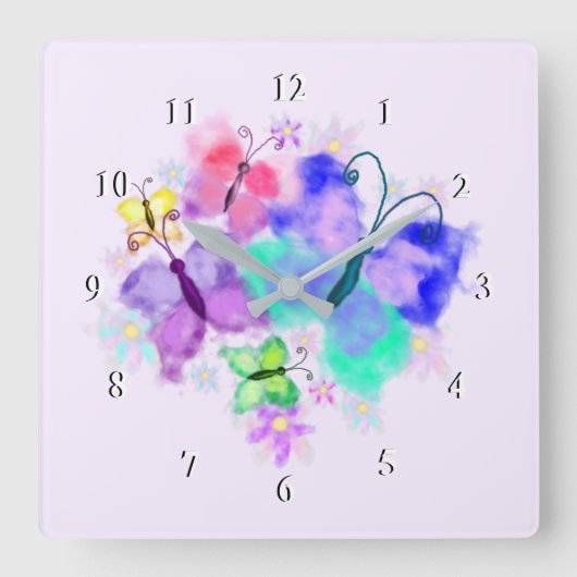 Waterspiegel Butterflies Wall Clock - Fresh Spring Vierkante Klok (Voorkant)