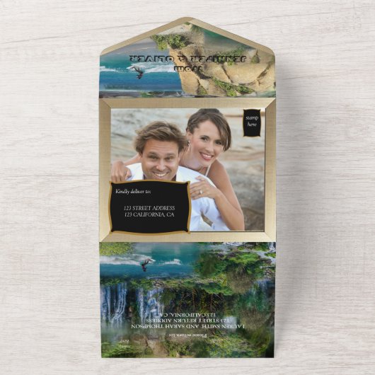 Watersportactiviteiten alles in één trouwkaart all in one uitnodiging (Buitenkant)