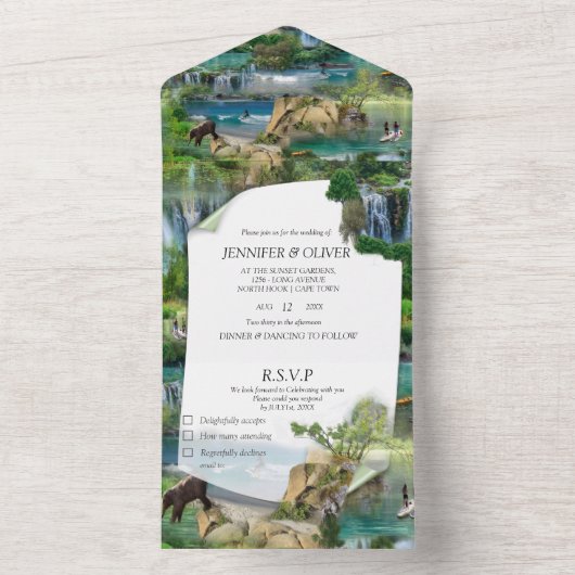 Watersportactiviteiten alles in één trouwkaart all in one uitnodiging (Binnen)