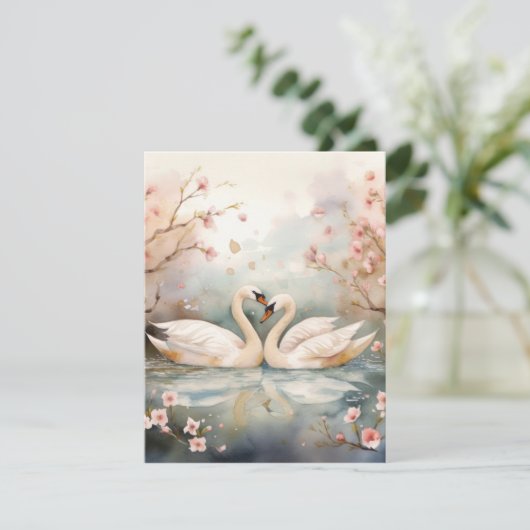 Waterspuit Zwanen Paar Feestdagenkaart (Staand voorkant)