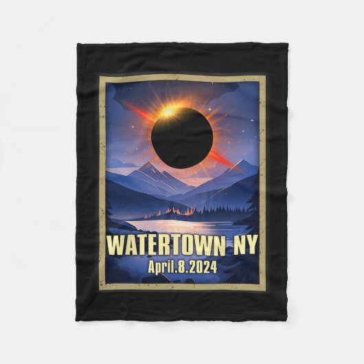 Waterstad NY Totale Zonsverduistering 2024 Fleece Deken (Voorkant)