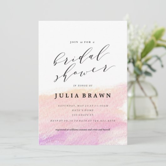 WATERTCOLOR WASH bruids douche uitnodiging (Staand voorkant)