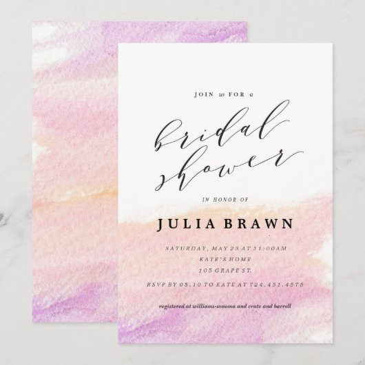 WATERTCOLOR WASH bruids douche uitnodiging (Voorkant / Achterkant)