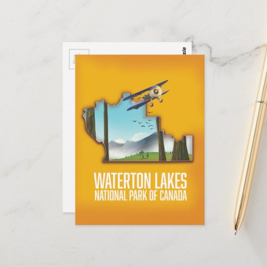 Waterton Lakes National Park of Canada Art Print Briefkaart (Voorkant / Achterkant in situ)