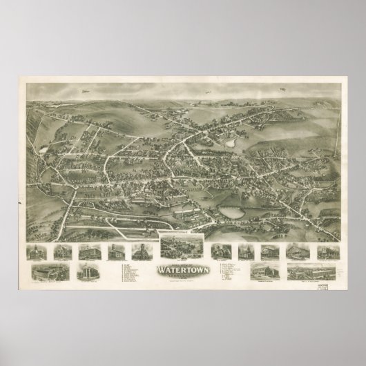 Watertown Connecticut 1918 Panoramic Map Poster (Voorkant)