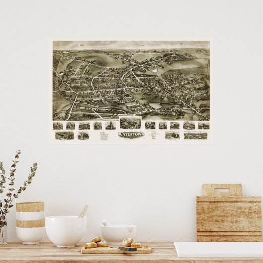 Watertown, CT Panoramic Map - 1918 Poster (Keuken)