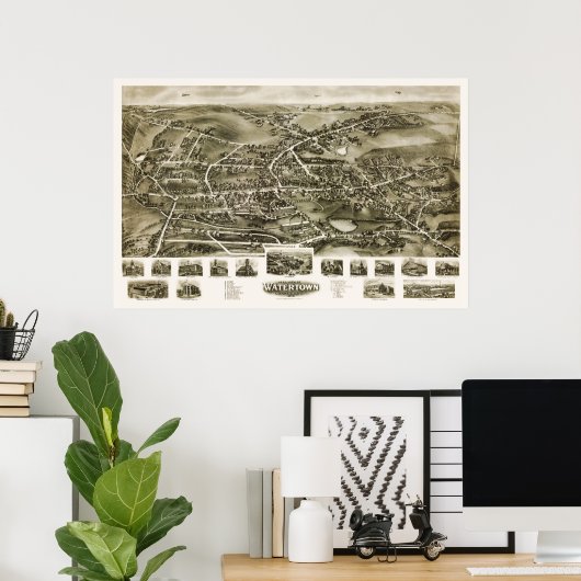 Watertown, CT Panoramic Map - 1918 Poster (Thuiskantoor)
