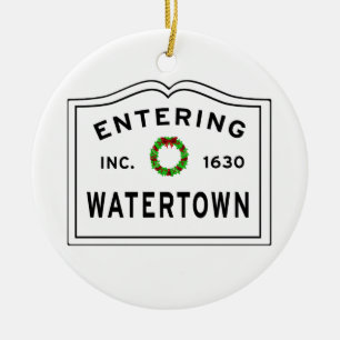Watertown, MA Holiday Wreath Metal Ornament