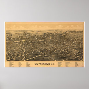 Watertown New York 1891 Antiek Panorama Poster