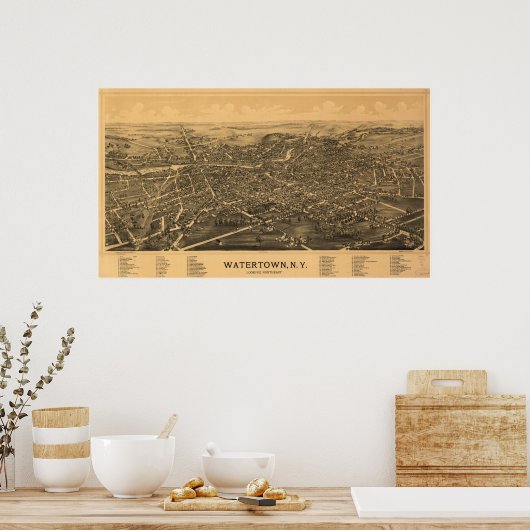 Watertown New York 1891 Antiek Panorama Poster (Keuken)