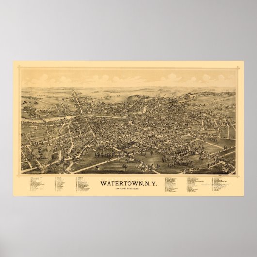 Watertown, NY Panoramic Map - 1891 Poster (Voorkant)