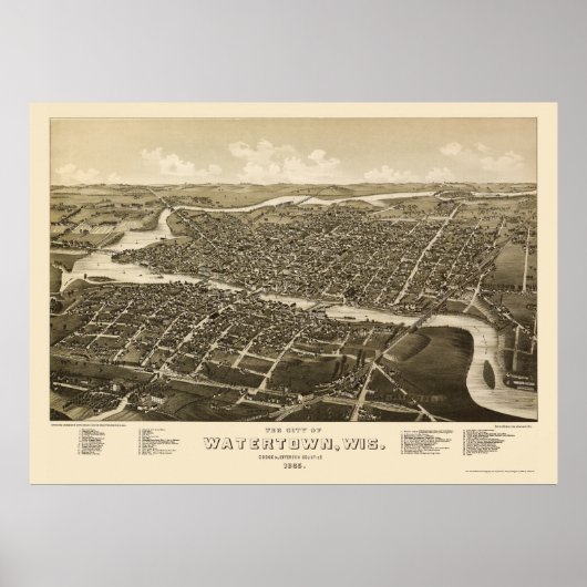 Watertown, WI Panoramic Map - 1885 Poster (Voorkant)