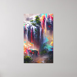Waterval - Abstracte verf met kleurrijke kleuren Canvas Afdruk