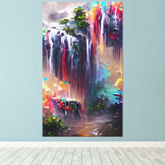 Waterval - Abstracte verf met kleurrijke kleuren Canvas Afdruk (Insitu (Houten vloer))