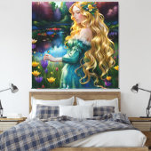 *~ Waterval AP56 Art Blondine Vrouw Vijver Bloemen Canvas Afdruk (Insitu (Slaapkamer))