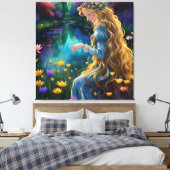 *~ Waterval AP56 Kunst Vrouw Vijver Punt Bloemen Canvas Afdruk (Insitu (Slaapkamer))