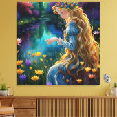 *~ Waterval AP56 Kunst Vrouw Vijver Punt Bloemen Canvas Afdruk (Insitu (Woonkamer))