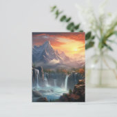 Waterval Berglandschap Achtergrond Feestdagenkaart (Staand voorkant)
