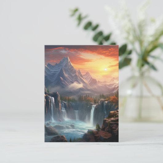 Waterval Berglandschap Achtergrond Feestdagenkaart (Staand voorkant)