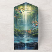 Waterval bestemming van onze wereld all in one uitnodiging (Buitenkant)