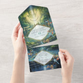 Waterval bestemming van onze wereld all in one uitnodiging (Afscheurbaar)