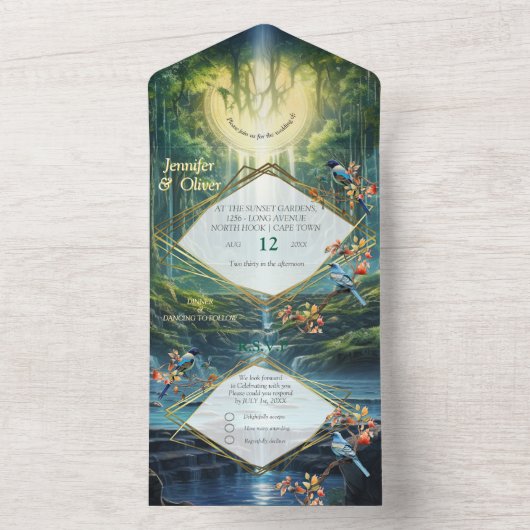 Waterval bestemming van onze wereld all in one uitnodiging (Binnen)