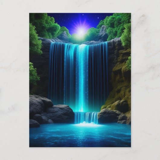  waterval bij nacht mystiek briefkaart (Voorkant)