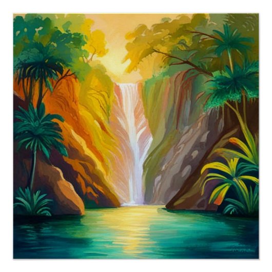 Waterval bij zonsondergang perfect poster (Voorkant)