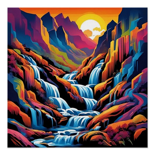Waterval bij zonsopgang 1 perfect poster (Voorkant)