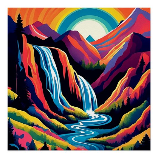 Waterval bij zonsopgang 4 perfect poster (Voorkant)