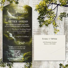 Waterval Bos groen QR Code Bruiloft All In One Uitnodiging