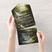 Waterval Bos groen QR Code Bruiloft All In One Uitnodiging (Afscheurbaar)