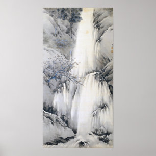 Waterval door Chikudo Japanse inktschildering Poster