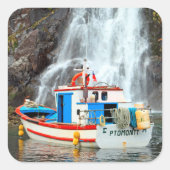 Waterval en boot vierkante sticker (Voorkant)