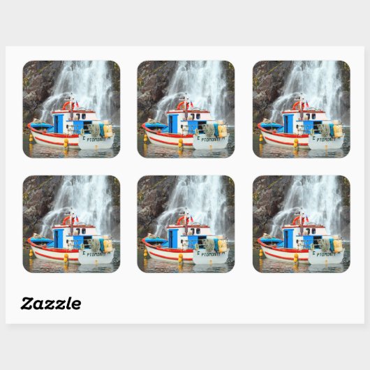 Waterval en boot vierkante sticker (Vel)