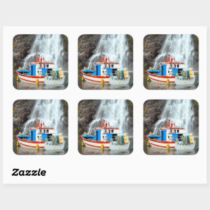 Waterval en boot vierkante sticker