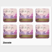 Waterval en Cherry Trees rond een meer Dank je Vierkante Sticker (Vel)