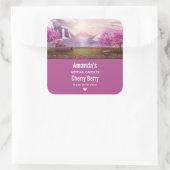 Waterval en Cherry Trees rond het meer van de Kand Vierkante Sticker (Tas)