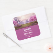 Waterval en Cherry Trees rond het meer van de Kand Vierkante Sticker (Envelop)