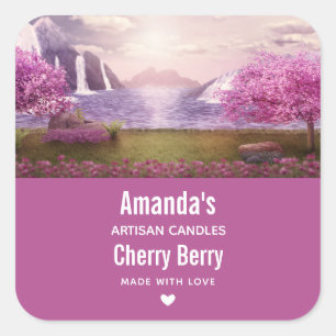 Waterval en Cherry Trees rond het meer van de Kand Vierkante Sticker