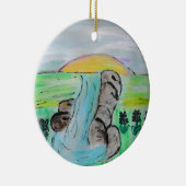 Waterval en lavendelbloemen keramisch ornament (Rechts)