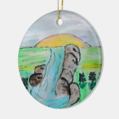Waterval en lavendelbloemen keramisch ornament (Links)