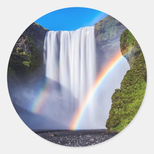 Waterval en regenboog ronde sticker (Voorkant)