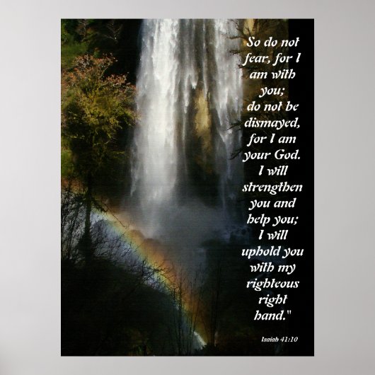 Waterval en regenboogvaart Isaiah 41:10 Poster (Voorkant)