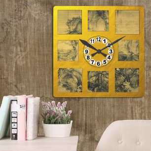 Waterval en vroege lente door Guo Xi, Chinese kuns Vierkante Klok