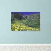 Waterval en wilde bloemen in alpiene weide, 2 canvas afdruk (Insitu (Houten vloer))