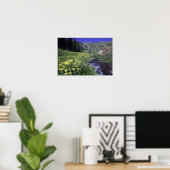 Waterval en wilde bloemen in alpiene weide, 2 poster (Thuiskantoor)